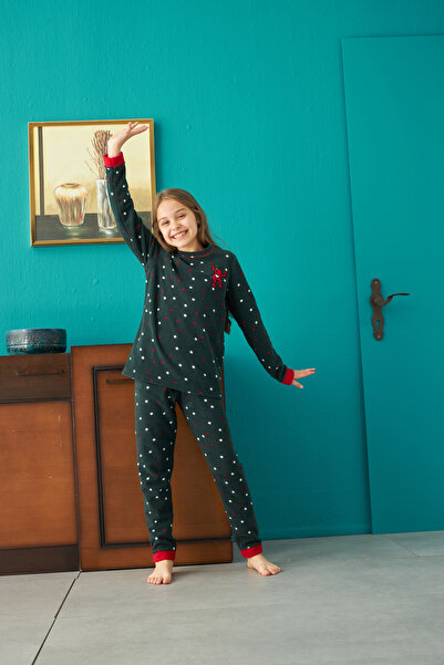 Siyah İnci Bottom-Top Polar Embroidered Pajama Set