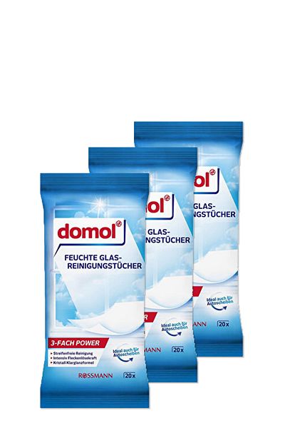DOMOL Wet Cleaning Cloth 20pcs for Glass and Bright Surfaces (3 Pieces)