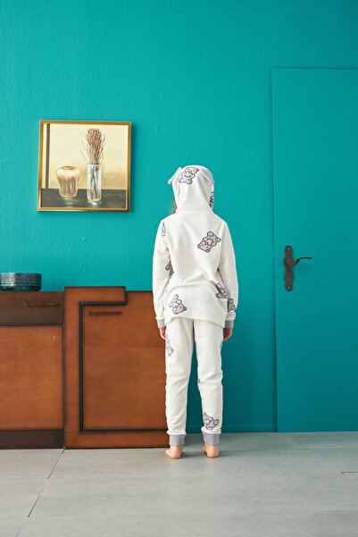 Siyah İnci Alt-Üst Polar Kapişonlu Pijama Takım