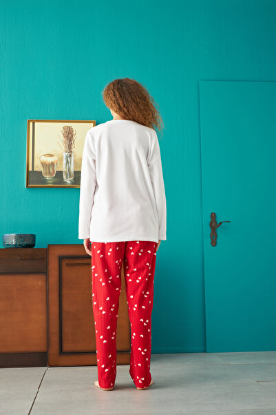 Siyah İnci Alt-Üst Polar Nakışlı Pijama Takım