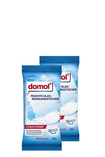 DOMOL Wet Cleaning Cloth 20pcs for Glass and Bright Surfaces (2 Pieces)