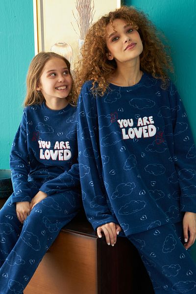 Siyah İnci Bottom-Top Polar Embroidered Pajama Set