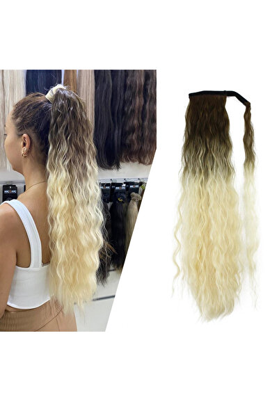 Eva Peruk Fiber Bağlamalı Su Dalgalı At Kuyruğu Koyu Kestane Platin Ombreli