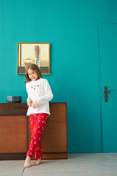 Siyah İnci Alt-Üst Polar Nakışlı Pijama Takım