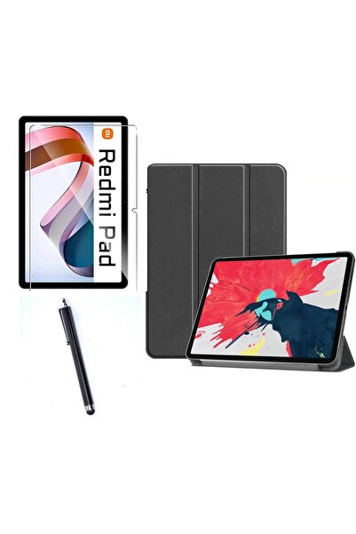 TEKNETSTORE Xiaomi Redmi Pad Uyumlu Standlı Kılıf + Nano Flexible Kırılmaz Ekran Koruyucu + Tablet Kalemi