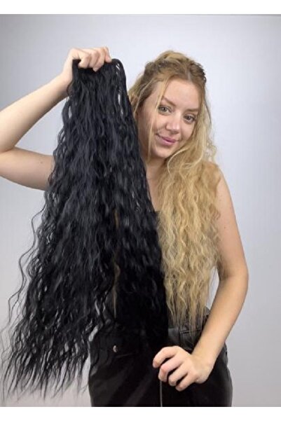 Eva Peruk Fiber Sentetik Bağlamalı Su Dalgalı At Kuyruğu Siyah