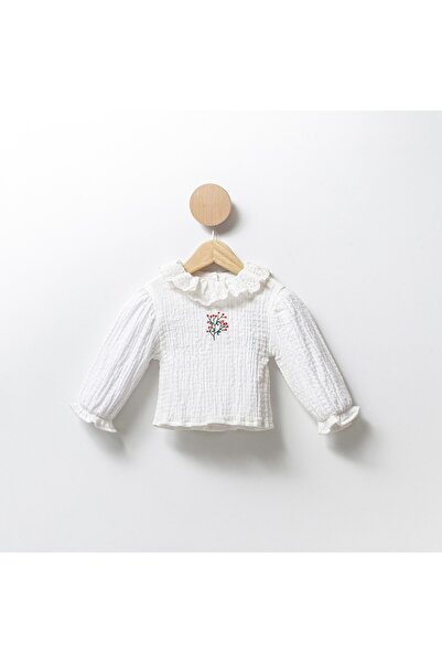 COLORED BABY Baby Girl Plaid Romper Jumpsuit and Scallop Collar Shirt Set of 2