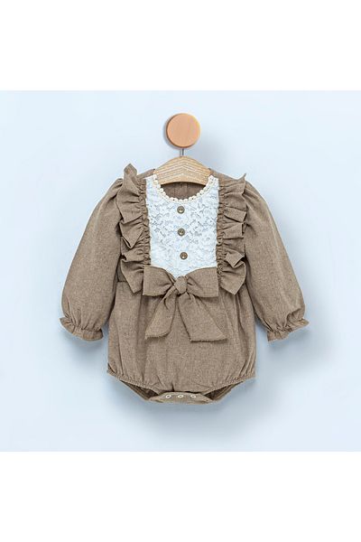 COLORED BABY Baby Girl Scallop Collar Bow Detailed Romper Jumpsuit