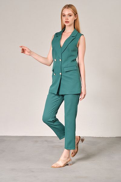 diaves Green Blazer Vest Pipe Leg Trousers Atlas Fabric Suit
