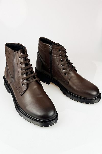 LUSIVE Genuine Leather Brown Cold Proof, Non-Slip Sole, Zippered Men's Winter Boots LUAS24AL0013
