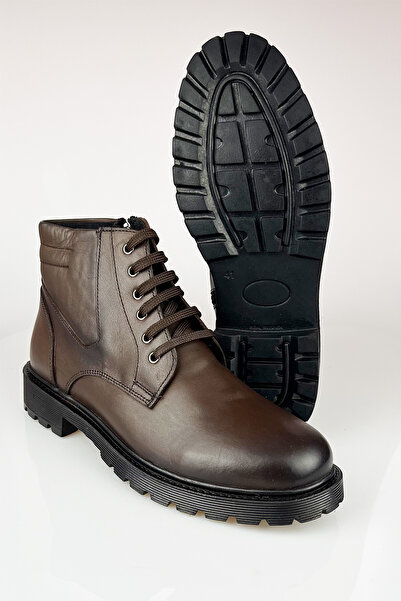 LUSIVE Hakiki Deri Kahverengi Soğuk Geçirmez, Kaymaz Taban, Fermuarlı Erkek Kışlık Bot LUAS24AL0013