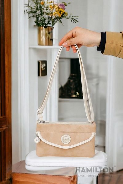 HAMILTON Geantă de mână și umăr originală pentru femei cu curea reglabilă și husă texturată din piele cu patru ochi Geantă de mână și umăr elegantă