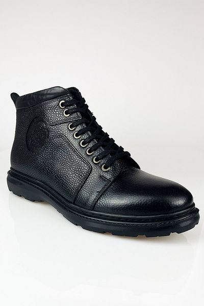 LUSIVE Genuine Leather Black Zippered Cold-Proof Men's Winter Boots LUAS24AL0019