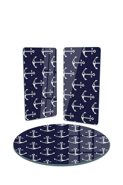 Decovetro Round Set of 3 Glass Presentation Serving Plates - Marine Anchor
