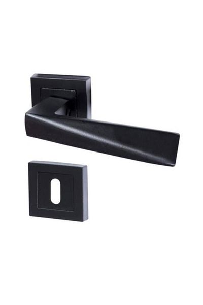 bersayapı Room Door Handle with Prism Sheet Square Rosette Black 1 Set