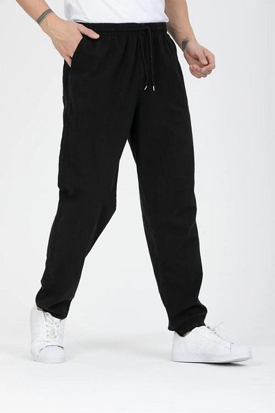 BAW COMPANY Pijama unisex din țesătură de in 100% bumbac, cu talie elastică