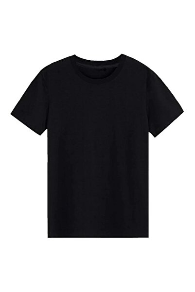 MaberFranco Unisex Siyah Bisiklet Yaka %100 Pamuk Basic T-shirt