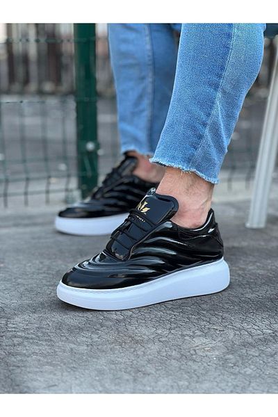 BZ Moda B094 BT Lace-Up Ορθοπεδική Σόλα Λουστρίνι Ανδρικά Αθλητικά Παπούτσια Μαύρα