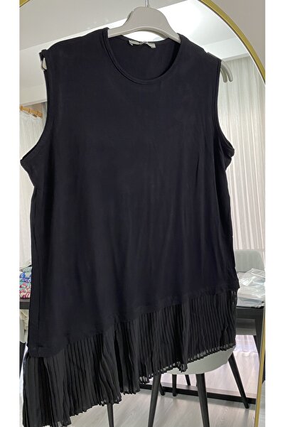 Aden aydın Black Color Pleated A Quality Lingerie T-shirt