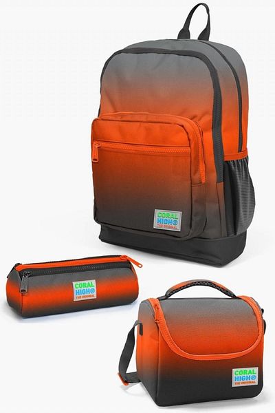 Coral High Orange and Gray 3-Piece School Bag for Boy