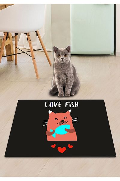Chilai Home Loves Fish Dog Cat Food Mat Pvc