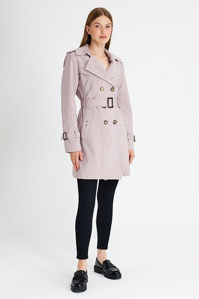 Sporting Women's Stone Gray Coated Lined Waterproof Belted Trench Coat