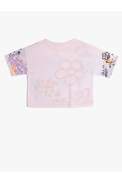 Koton Girl's Oversize T-Shirt - Tie-Dye Pattern and Graffiti Print