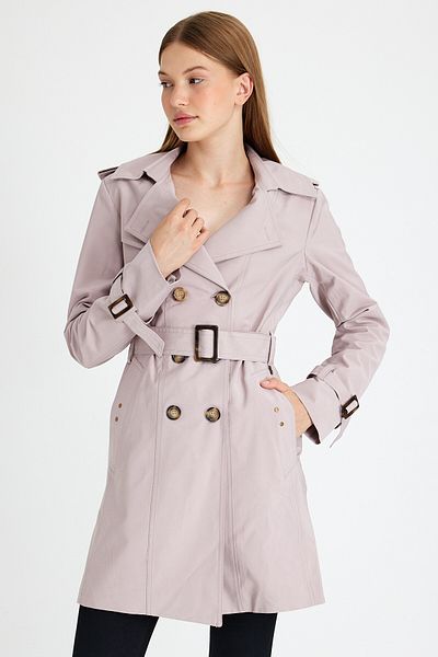 Sporting Women's Stone Gray Coated Lined Waterproof Belted Trench Coat