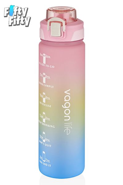 Vagonlife 1 LITER Double Color Motivational Water Bottle Dual Use With Straw And Comfortable Drinking Sticker Gift
