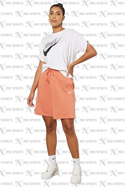 Nike Sportswear Ess. Collt. Fleece High-Waisted Yüksek Belli Bol Kesim Turuncu Rengi Kadın Spor Şort