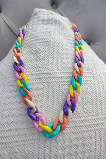 Gogoey Kadın Kolye - Renkli Kalın Akrilik Zincir Halka Kolye