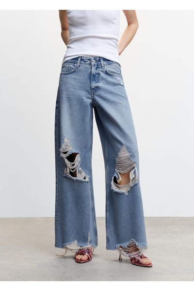 MANGO Woman Blugi decorativi rupti cu picioare largi