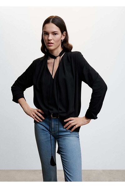 MANGO Woman Tie Collar Blouse