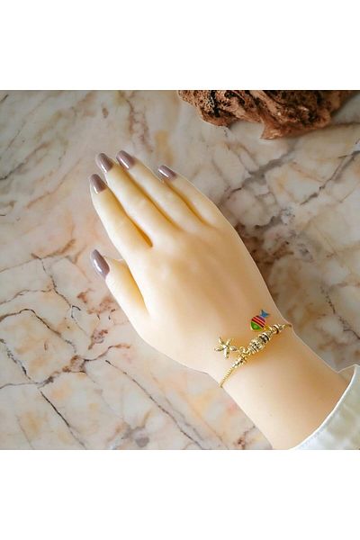 Hobisy Sea Themed Fish and Starfish Bracelet | Adjustable Rope Lift | Mustard Color