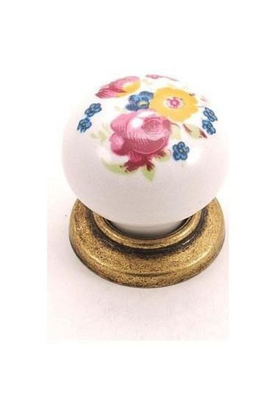 Özsan Porcelain Button Handle Flower Patterned Vintage Furniture Handle