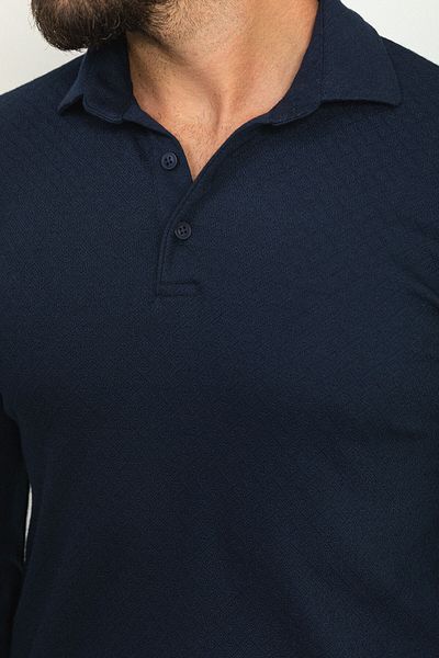 Mcr Ανδρικό μπλουζάκι με μοτίβο Navy Blue Color Slim Fit Polo Collar μακρυμάνικο