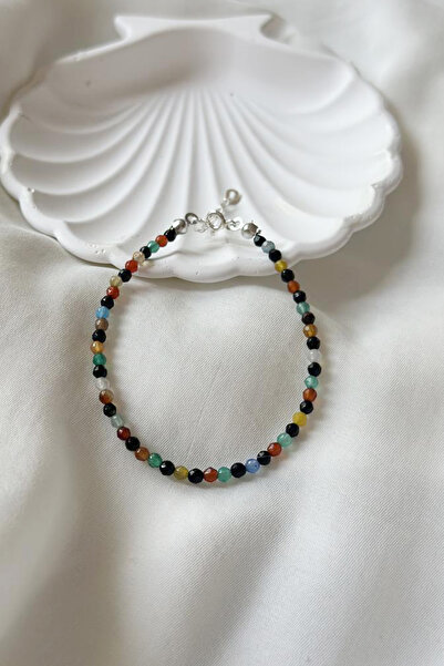 Serline Desing 925 Ayar Gümüş Patentli, Renkli Akik Bileklik