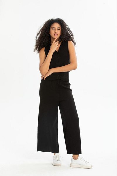 Su Moda women's wide leg high waist ankle length elasticated waist comfortable fit knitwear knitted pants