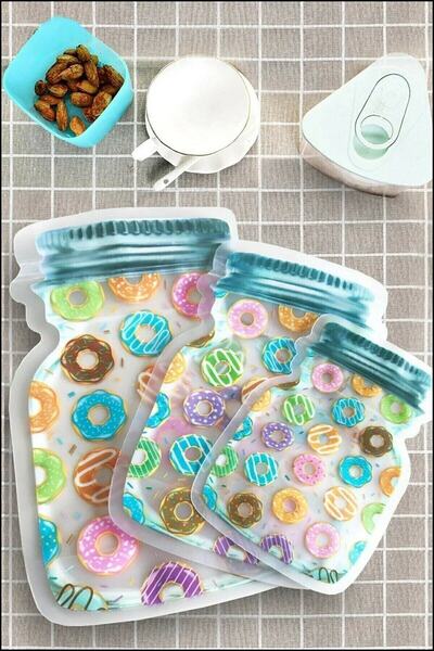 QNİAY 3 Size Jar Appearance Donut Lockable Storage Container 150ml 500ml 620ml
