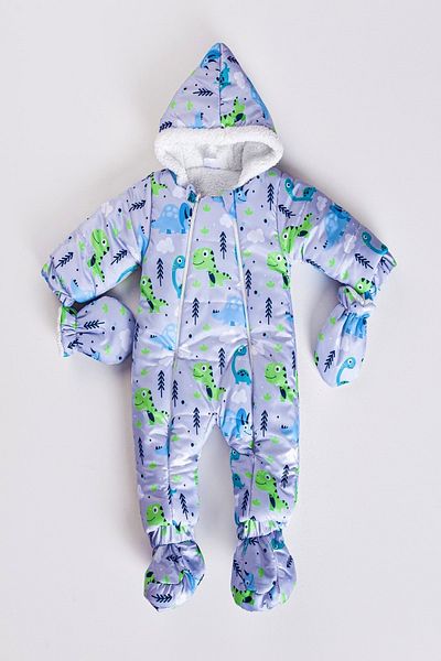 PODİUM GİYİM Cute Dinosaurs Printed Cotton Cosmonaut Jumpsuit with Removable Gloves and Booties