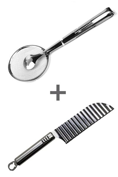 Hilamingo Home Steel Shaped Potato Knife And Steel Frying Tongs