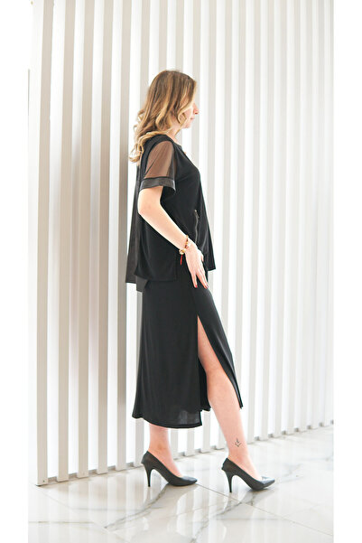 LAMANTE FERMUAR DETAY UZUN SİYAH ETEK