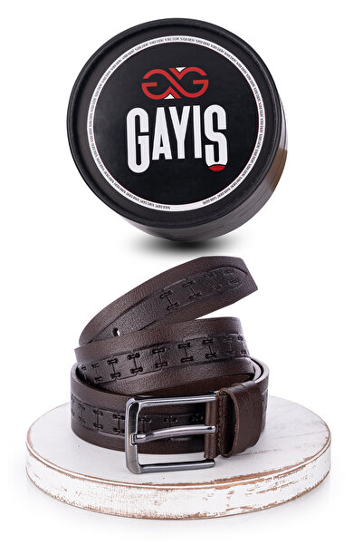 GAYIŞ Men's Belt - 100% Genuine Buffalo Leather, Brown, Oval Box, Gift Dowry ...