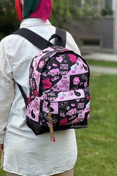 DodoButik Μαύρο ροζ εμπριμέ σακίδιο πλάτης