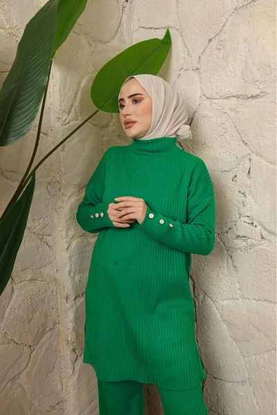 CANSELLBUTİKK 2-Piece Long Openable Knitwear Hijab SetOne size