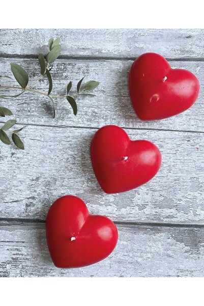 homeartplus 3 lu buyuk boy Kırmızı Renk Kalp Yüzen mum
