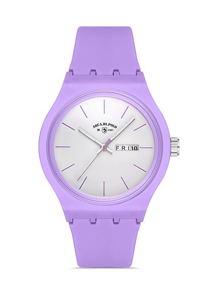 Aqua Di Polo 1987 APWR031808 ساعة يد نسائية من السيليكون باللون الأرجواني