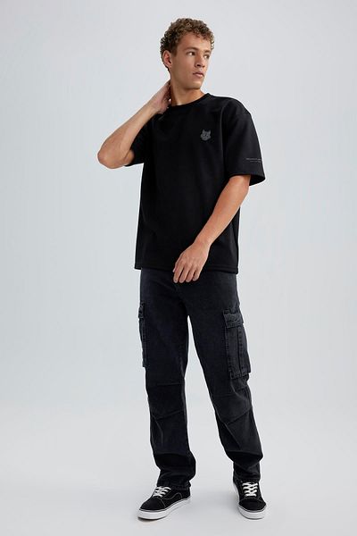 DeFacto Μπλουζάκι από βαρύ ύφασμα Oversize Fit Crew με κοντό μανίκι B1634ax23au