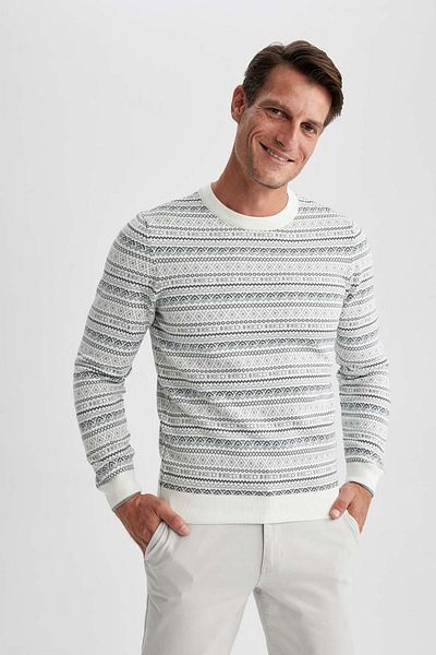 DeFacto Standard-Passform, normaler Schnitt, gemusterter Strickpullover mit Rundhalsausschnitt Y0609az23wn