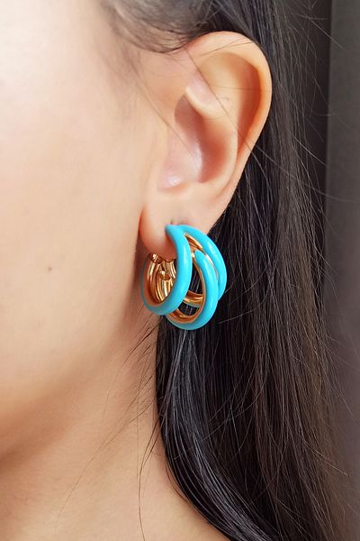 By Zeyna Aksesuar Women's Vip Series Tarnish-free Enameled Pipe Model 2.5 cm Earrings